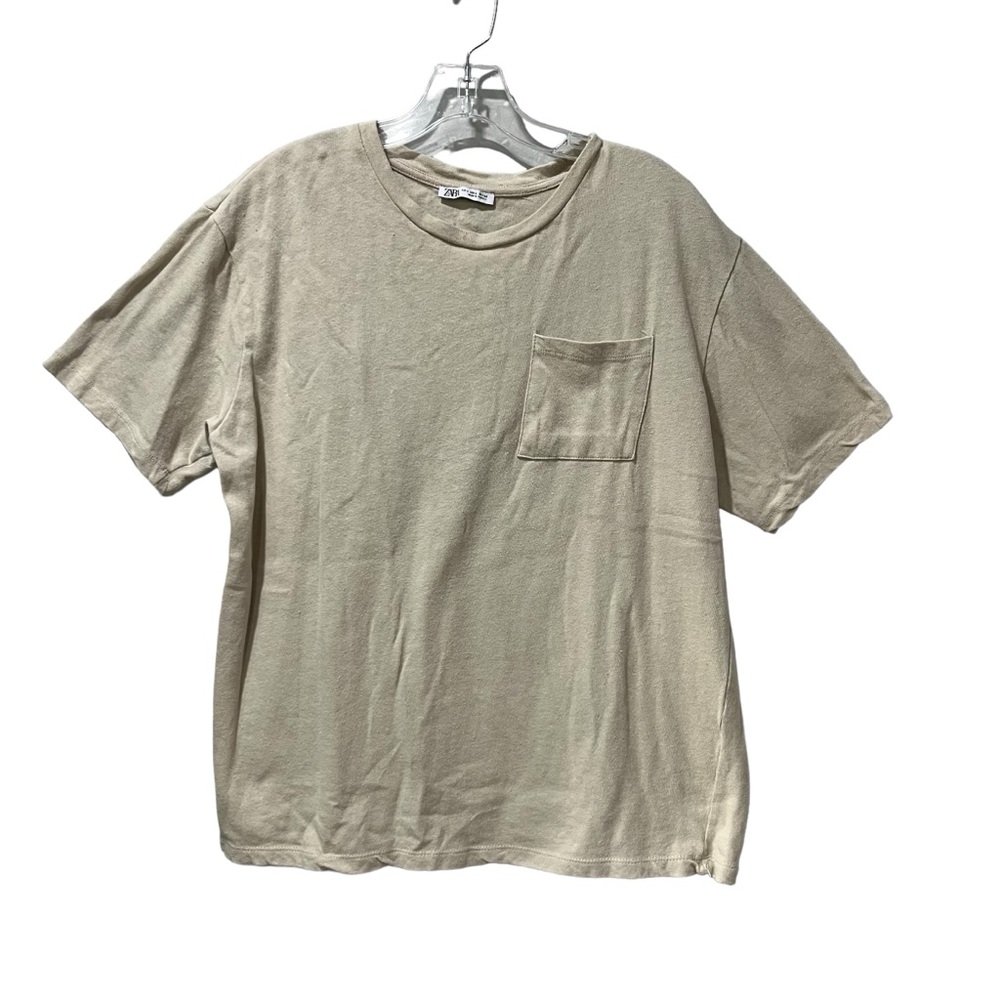 Zara Men's‎ T-Shirt Size Large Tan 100% Basic Pocket Top